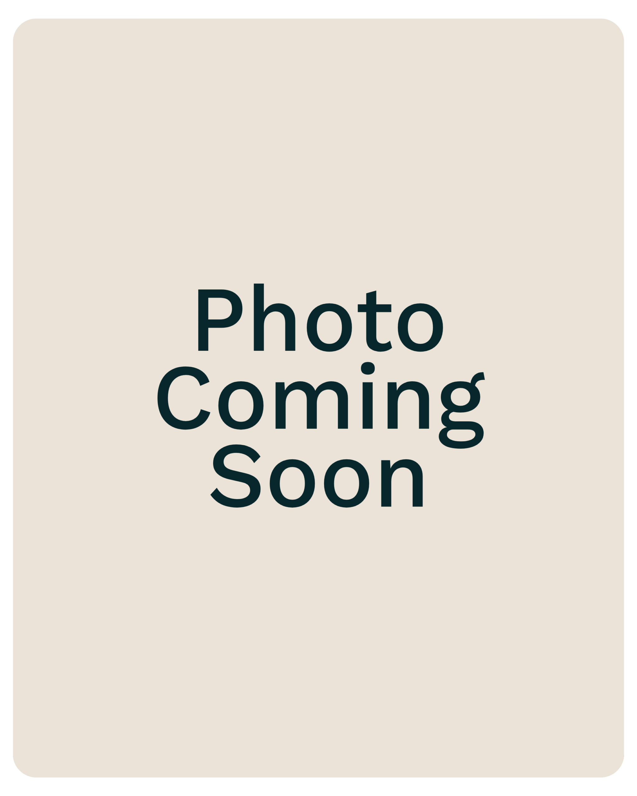 Placeholder image reading 'Photo Coming Soon' on a beige rounded card.